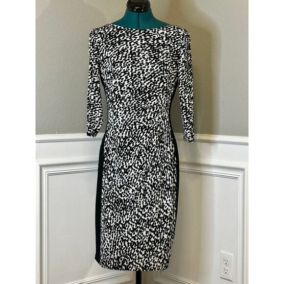 Lauren Ralph Lauren Black White Sheath Dress | Women S | Colorblock Midi - Picture 3 of 9